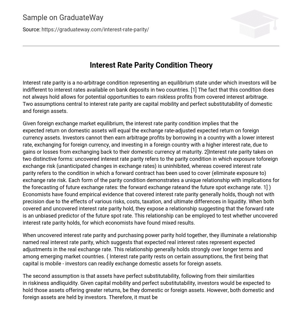 Interest Rate Parity Condition Theory