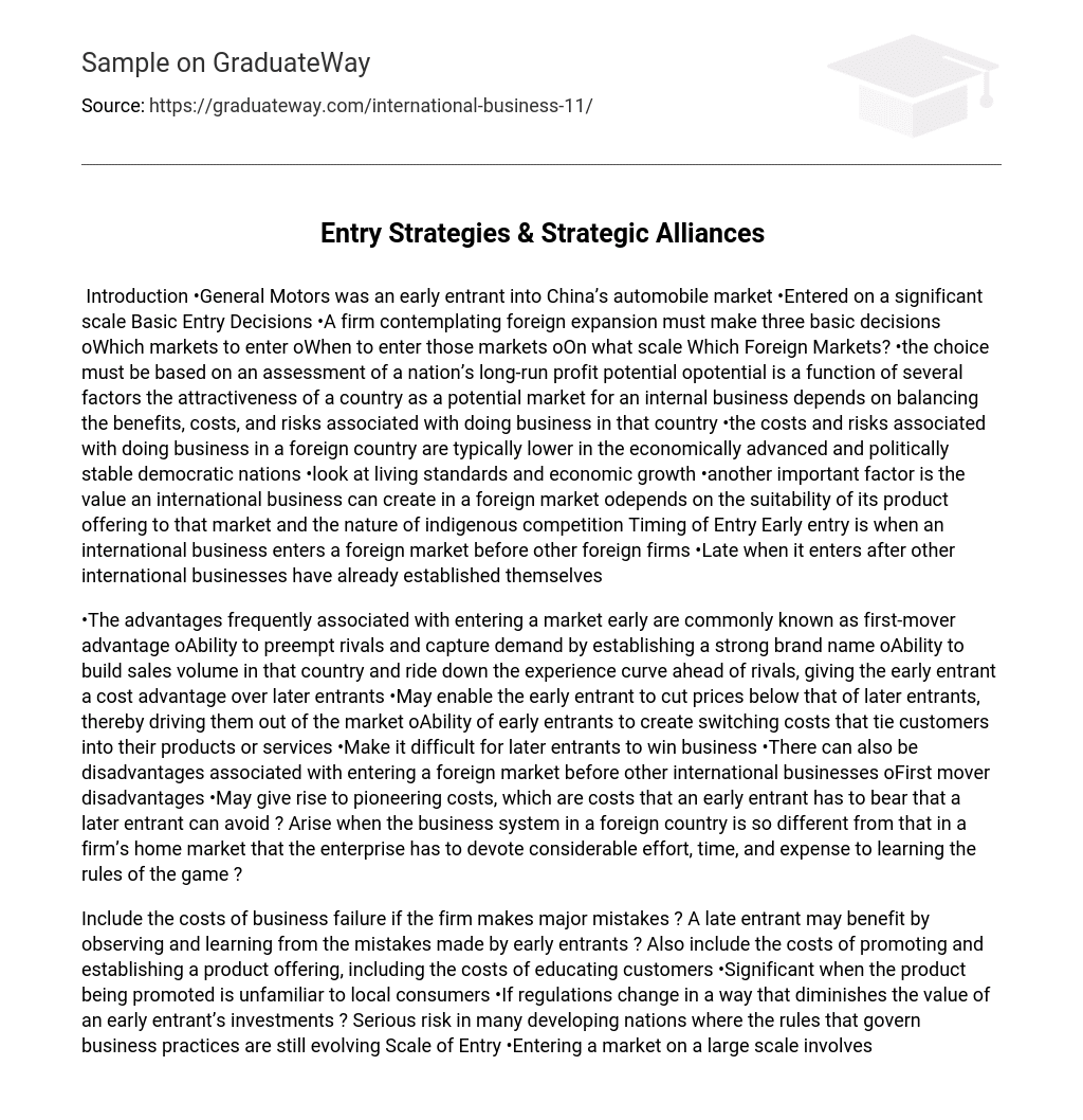 Entry Strategies & Strategic Alliances