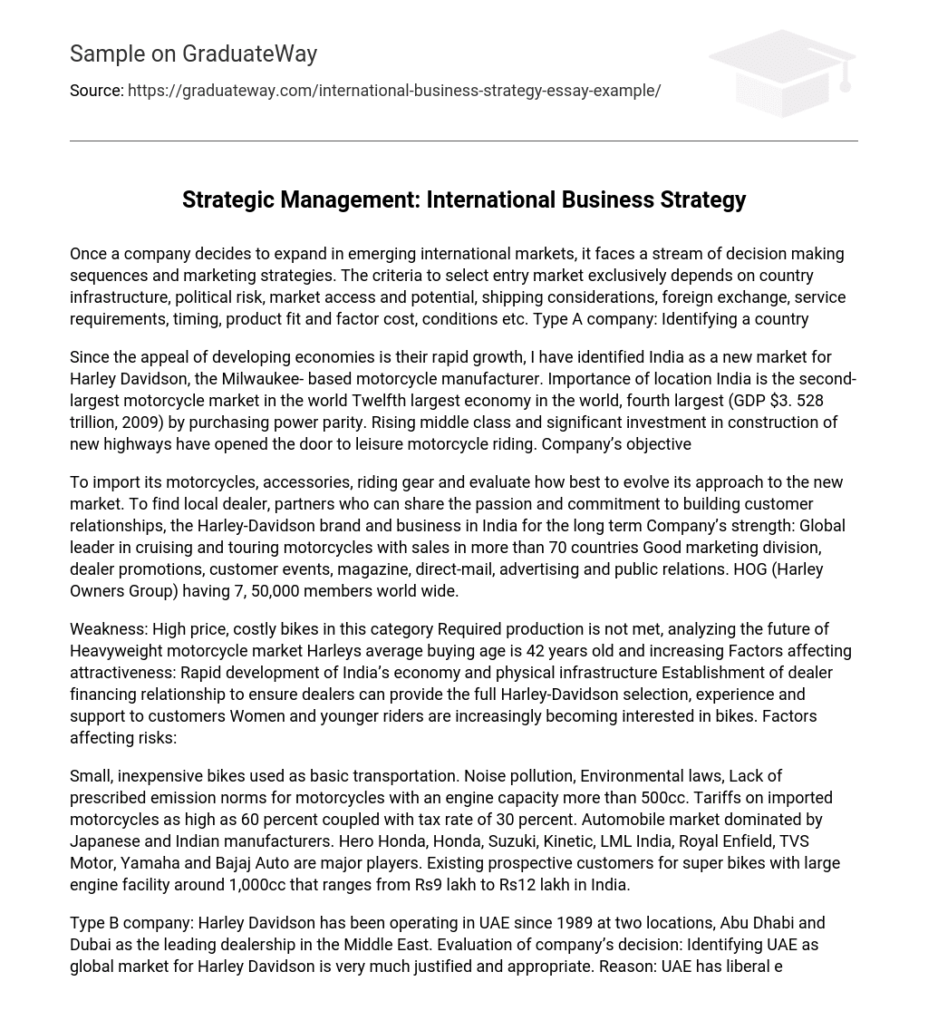 Strategic Management: International Business Strategy