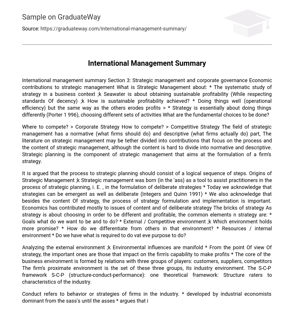 International Management Summary