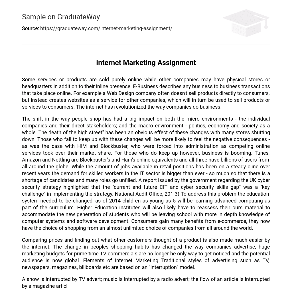 Internet Marketing Assignment