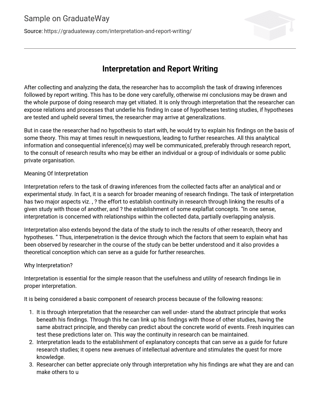 Interpretation and Report Writing