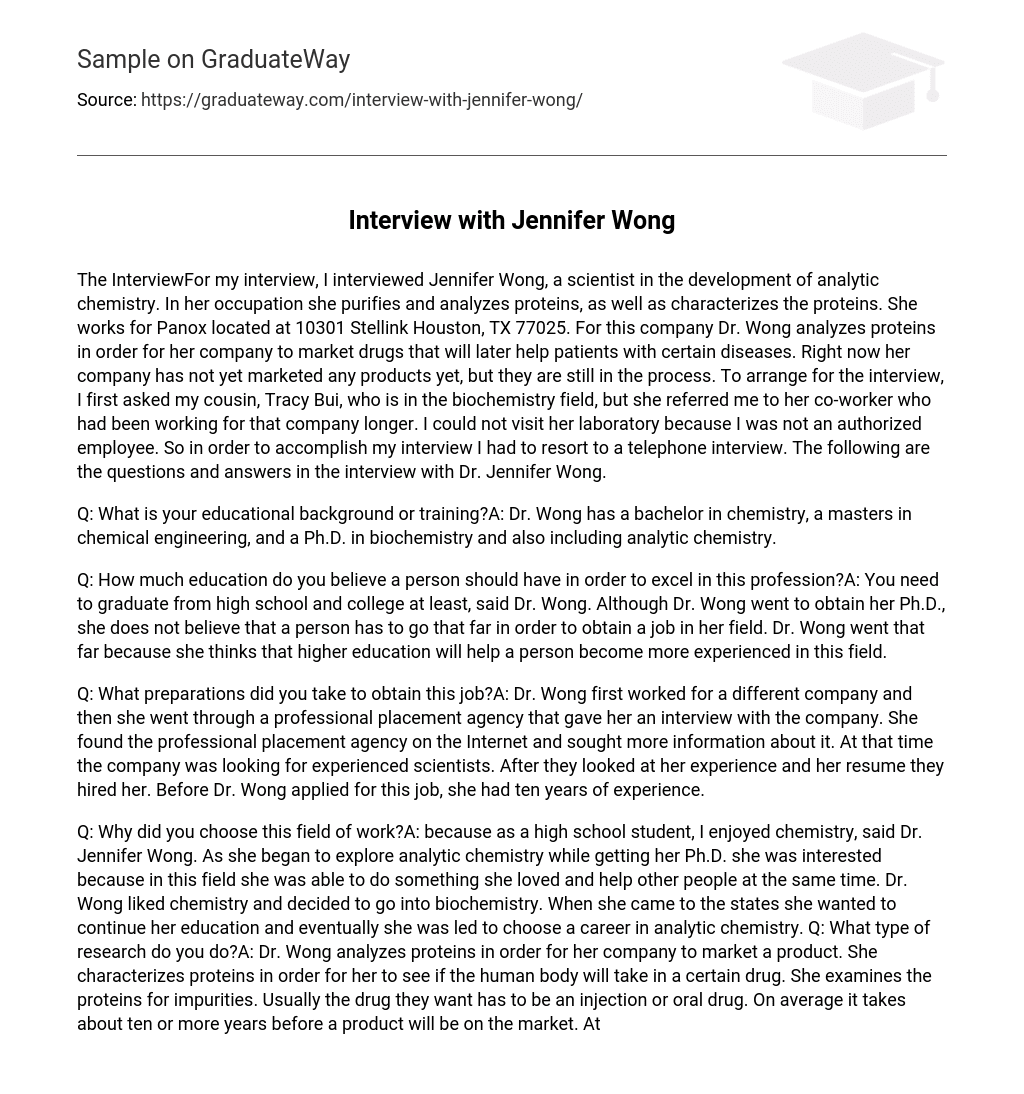 Interview with  Jennifer Wong