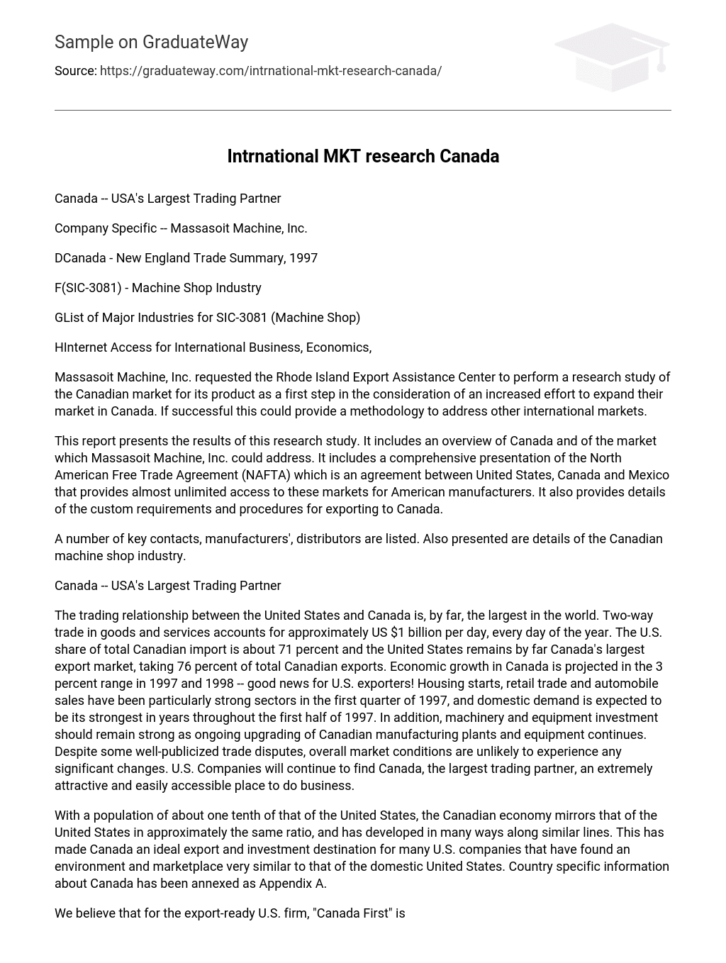 Intrnational MKT research Canada