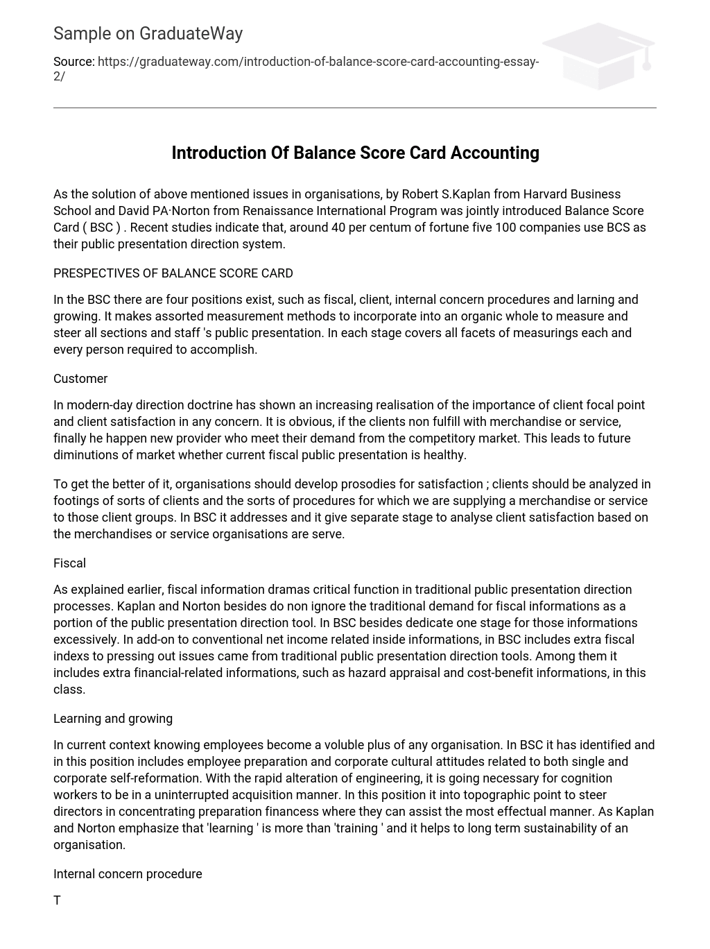 Introduction Of Balance Score Card Accounting
