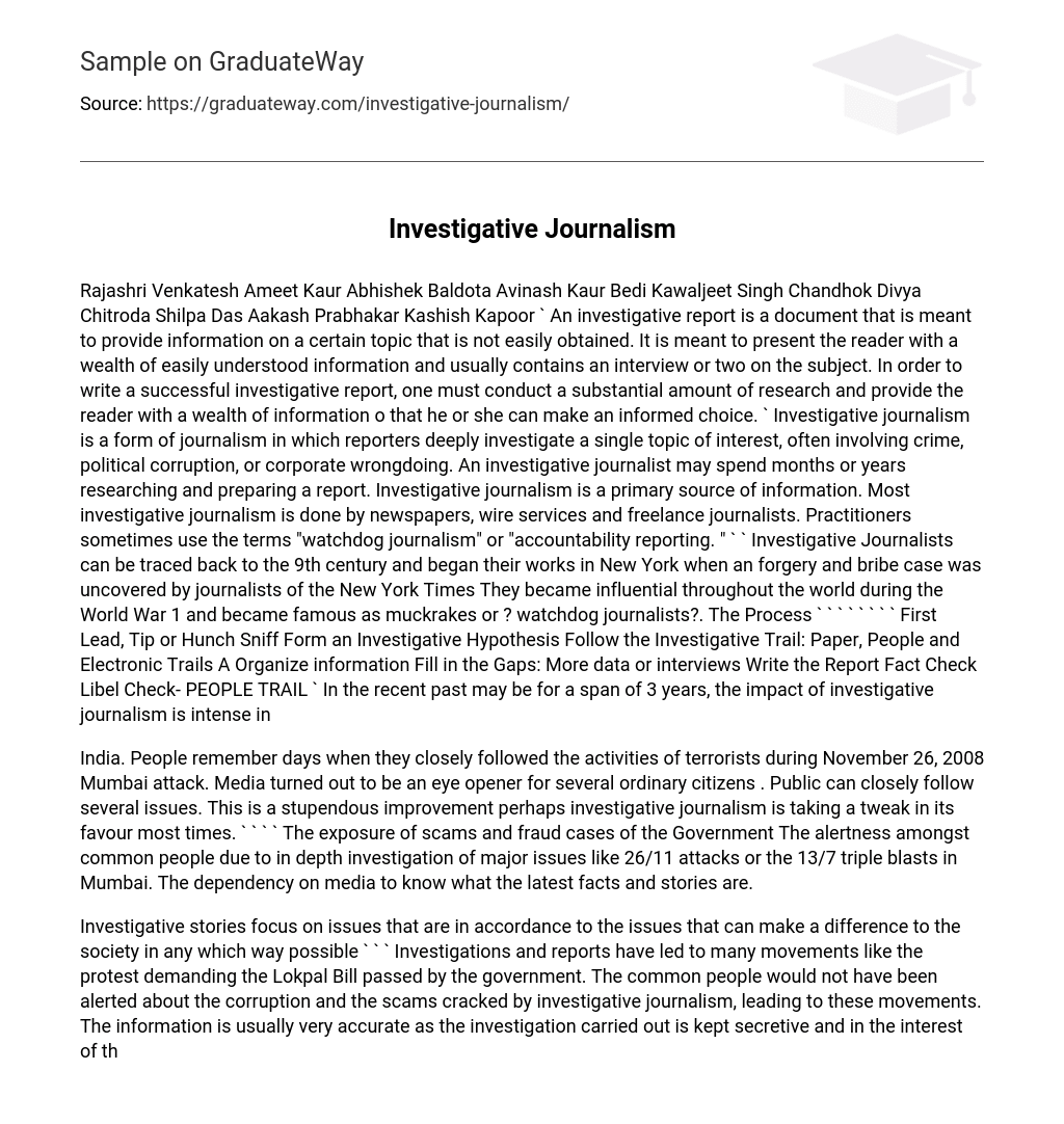  Investigative Journalism Essay Example GraduateWay