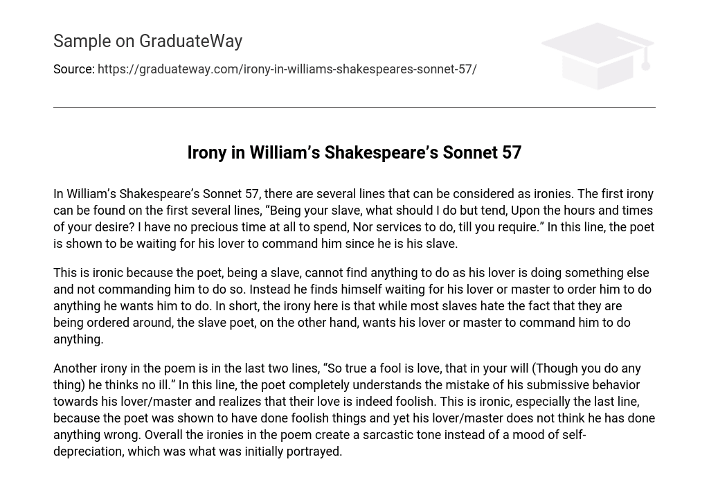 Irony in William’s Shakespeare’s Sonnet 57 Analysis