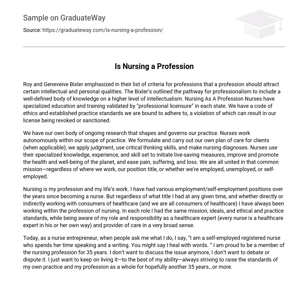 nursing as a profession essay 250 words