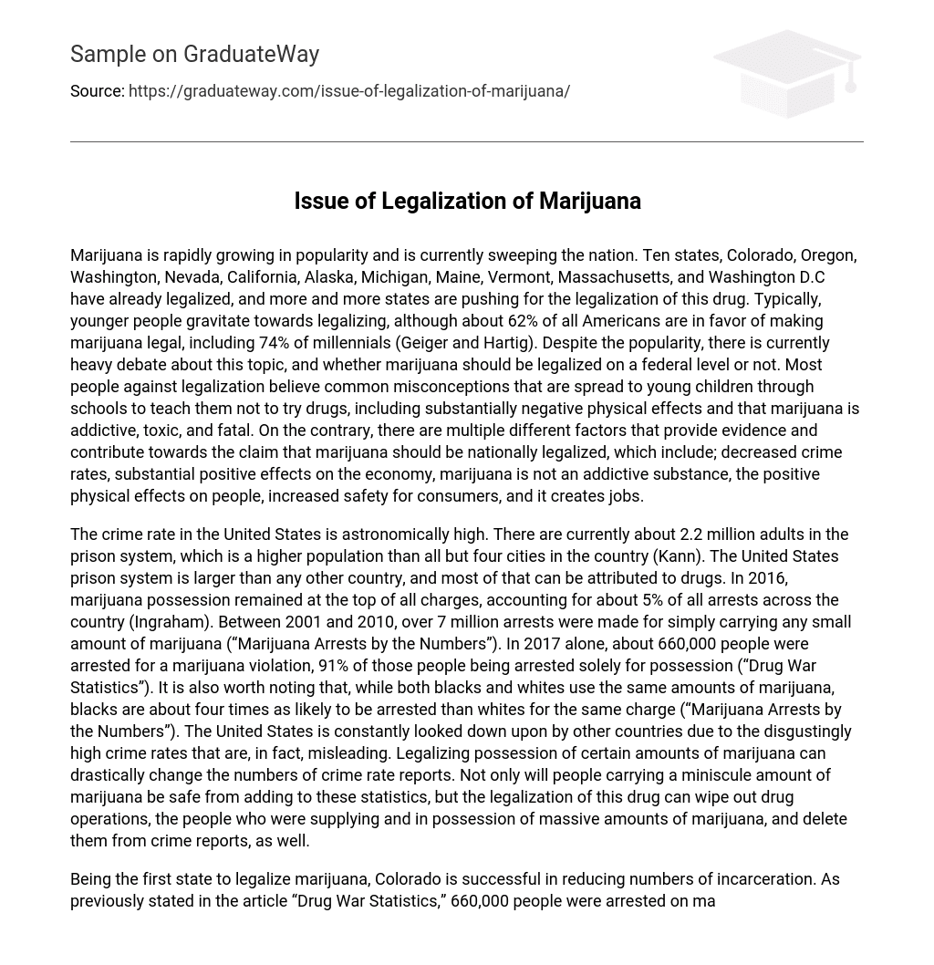 Issue of Legalization of Marijuana