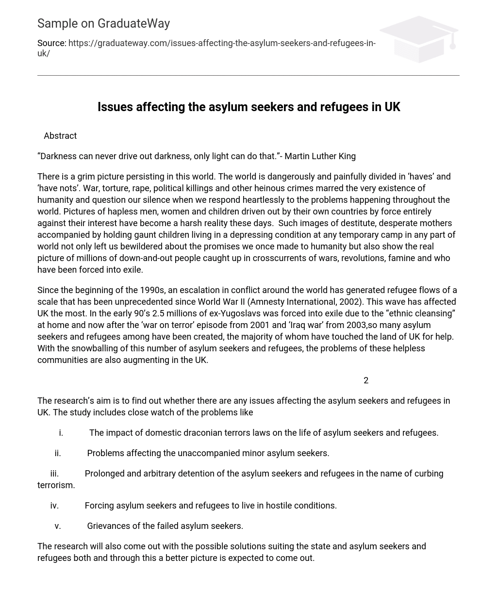Issues affecting the asylum seekers and refugees in UK