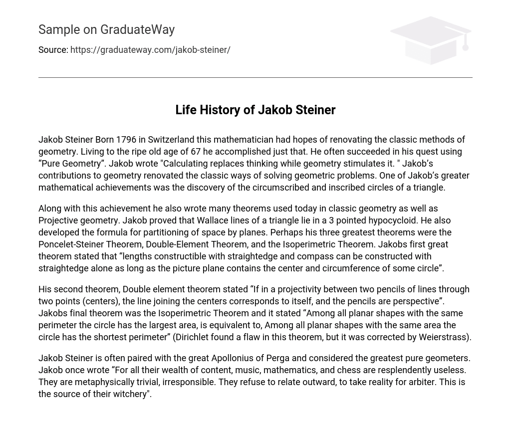Life History of Jakob Steiner