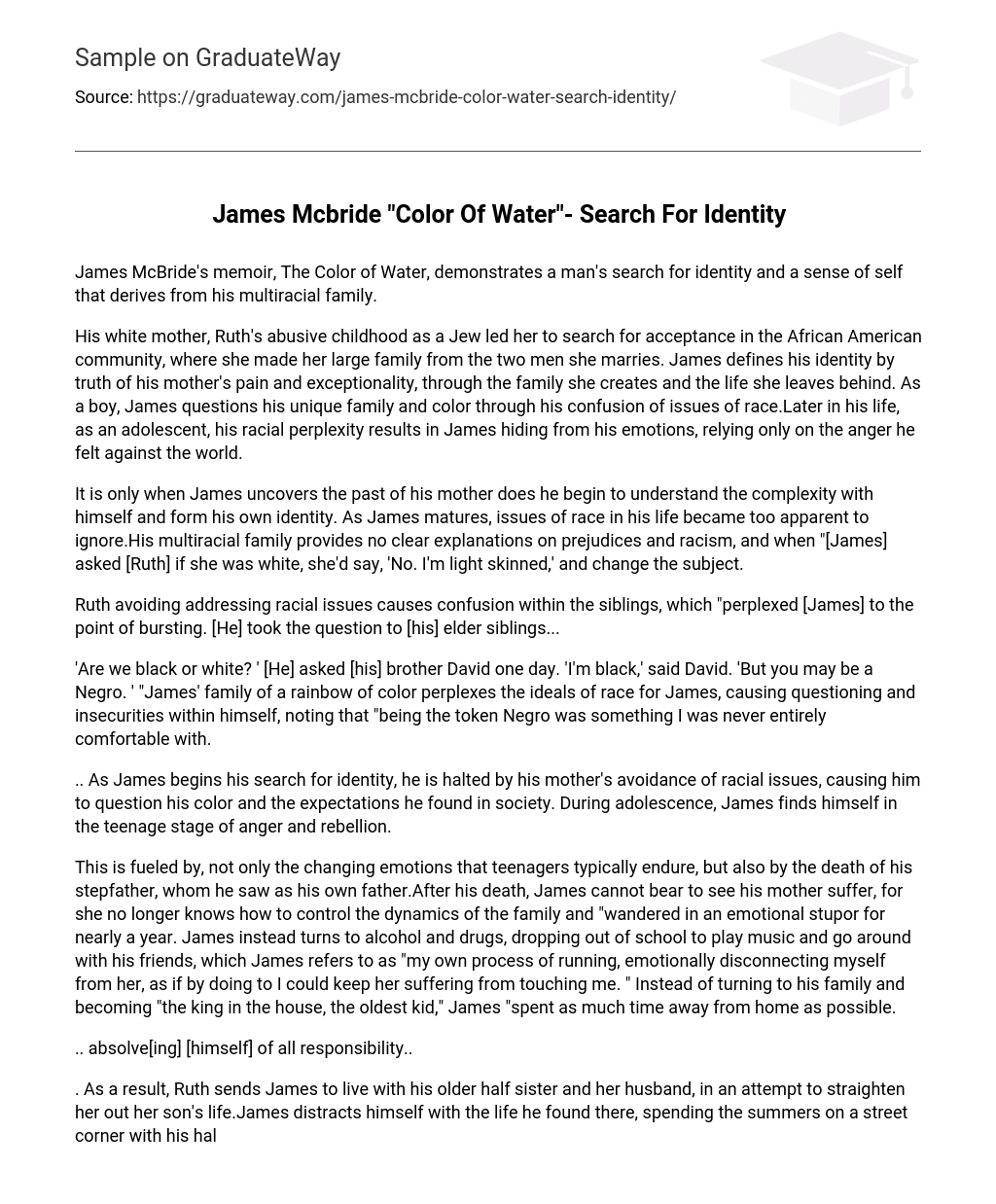  James Mcbride Color Of Water Search For Identity Essay Example 