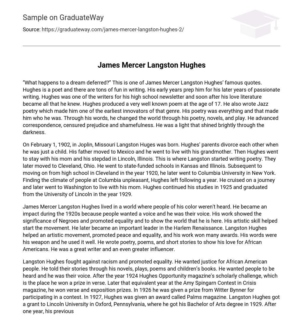 Biography James Mercer Langston Hughes