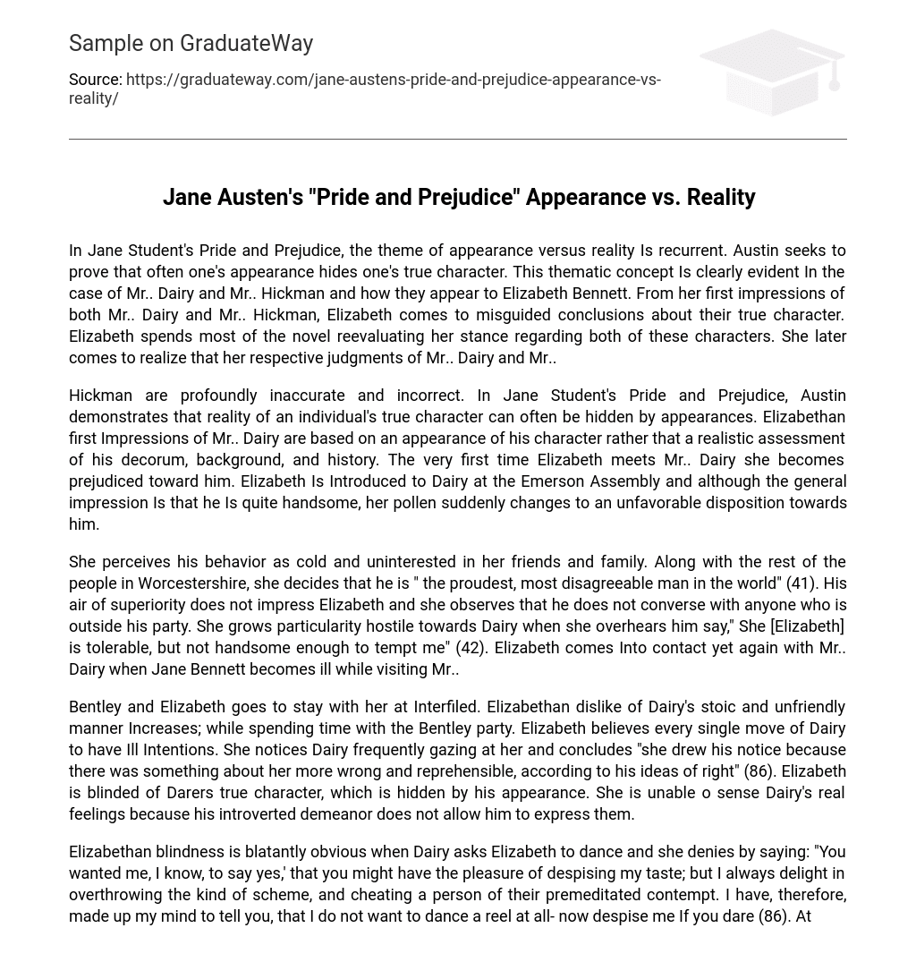Jane Austen’s “Pride and Prejudice” Appearance vs. Reality