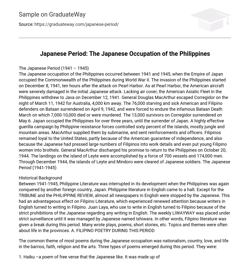 Japanese Period: The Japanese Occupation of the Philippines