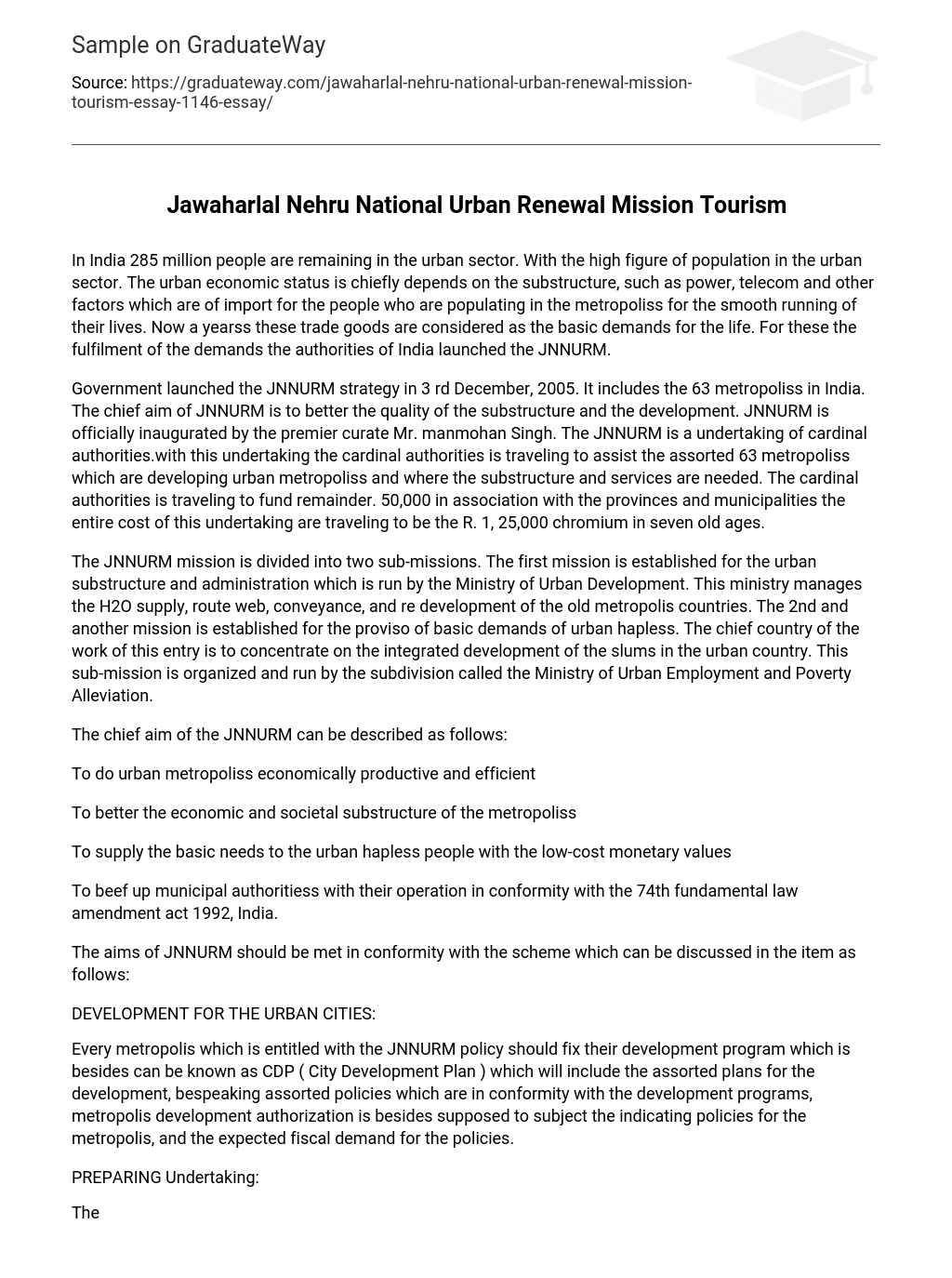 Jawaharlal Nehru National Urban Renewal Mission Tourism