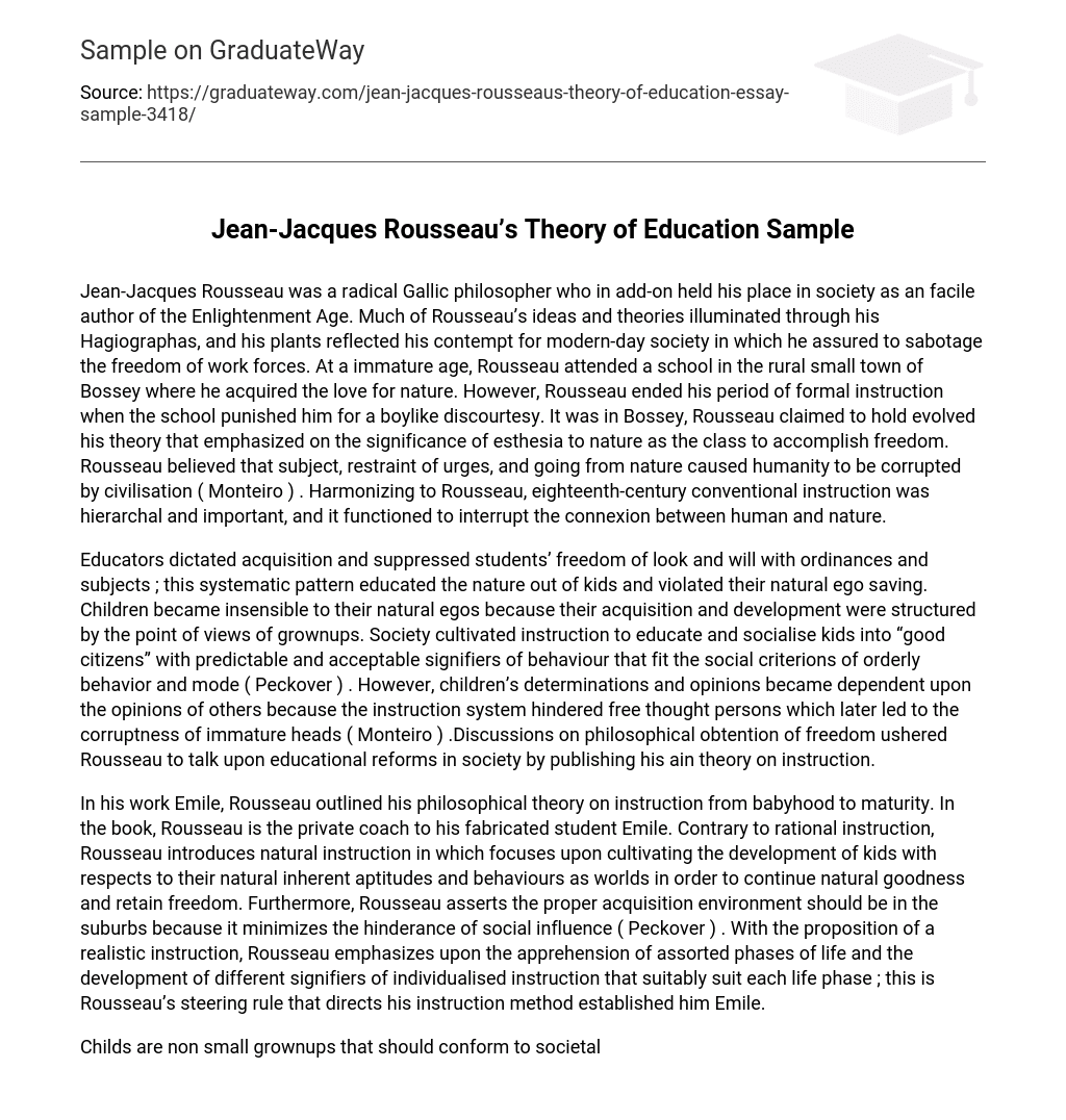 Jean-Jacques Rousseau’s Theory of Education Sample
