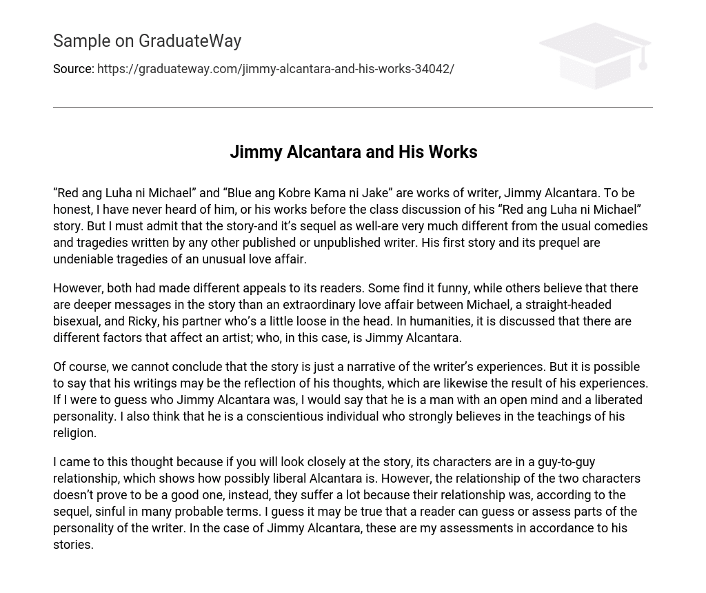 Jimmy Alcantara and His Works Analysis