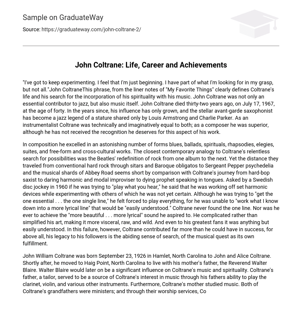 John Coltrane: Life, Career and Achievements