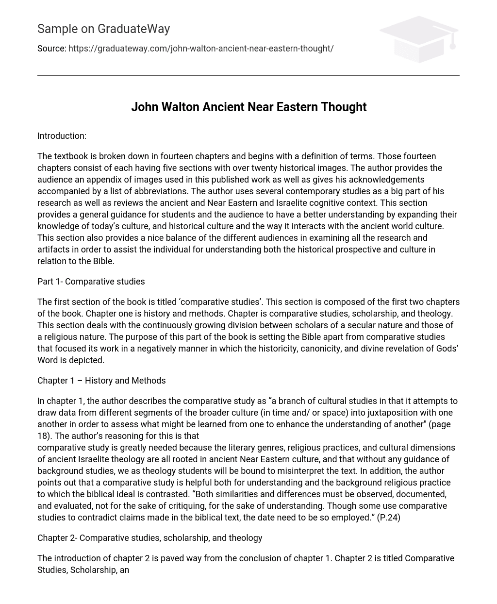 John Walton Ancient Near Eastern Thought Short Summary