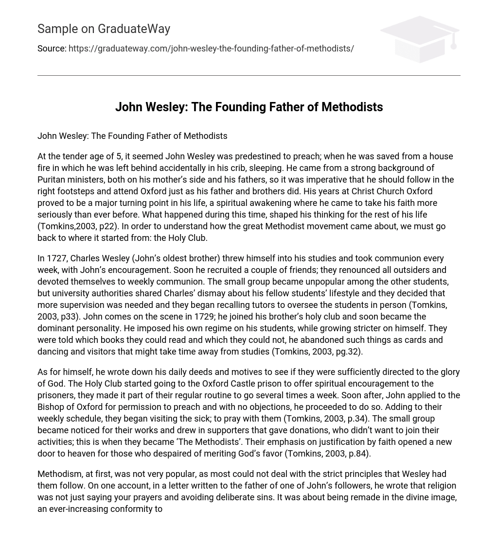 John Wesley: The Founding Father of Methodists
