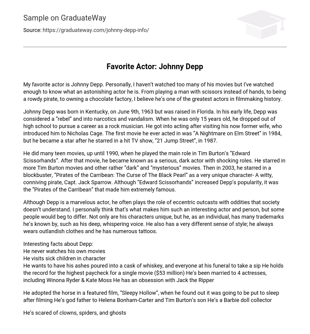  Favorite Actor Johnny Depp Essay Example GraduateWay