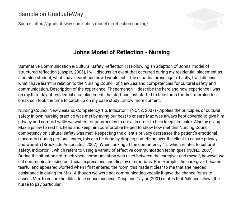 Johns Model of Reflection – Nursing