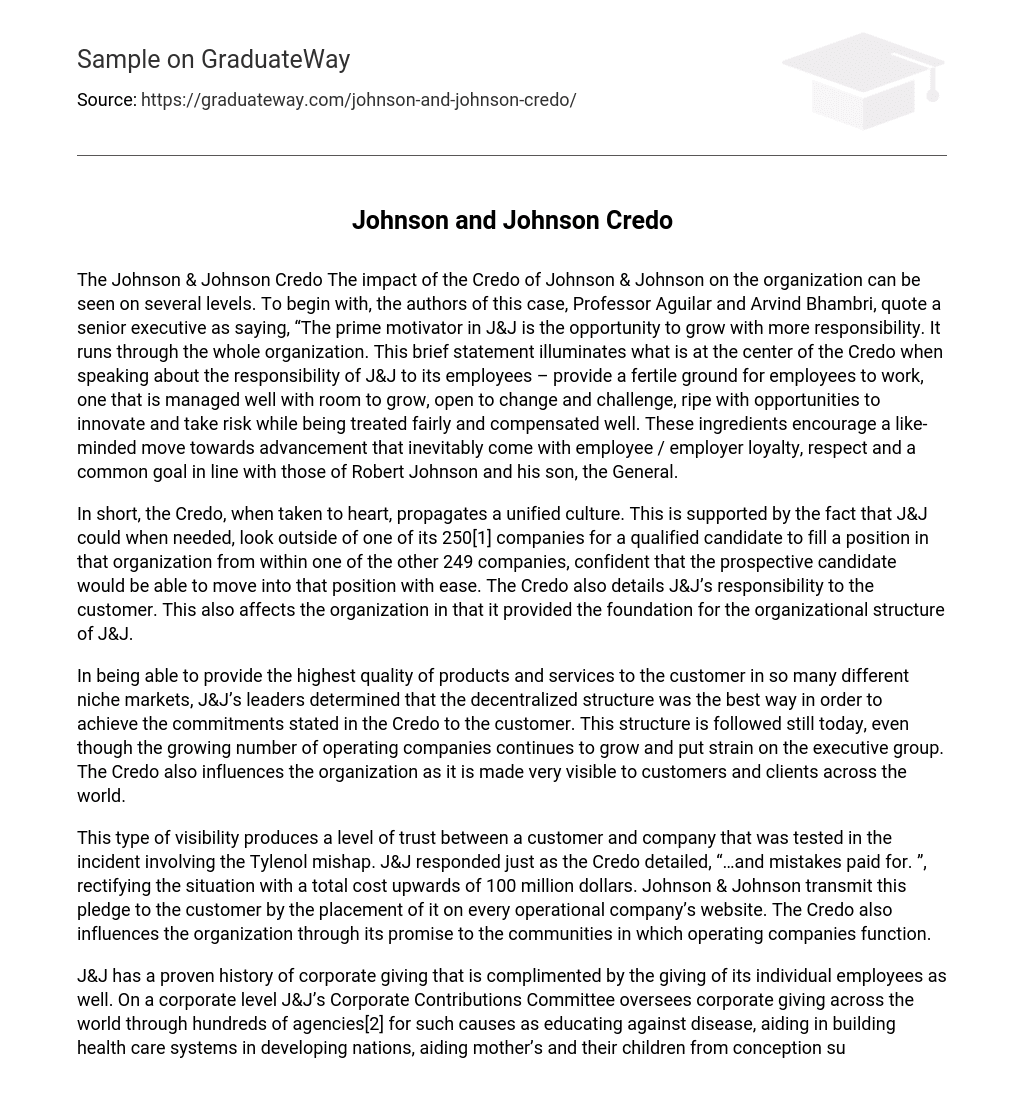 Johnson and Johnson Credo Analysis