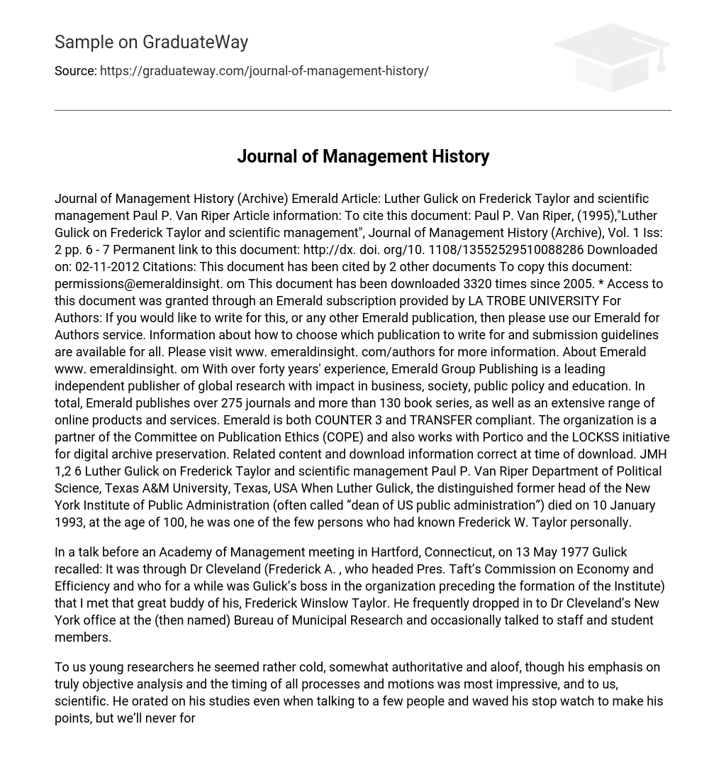 Journal of Management History