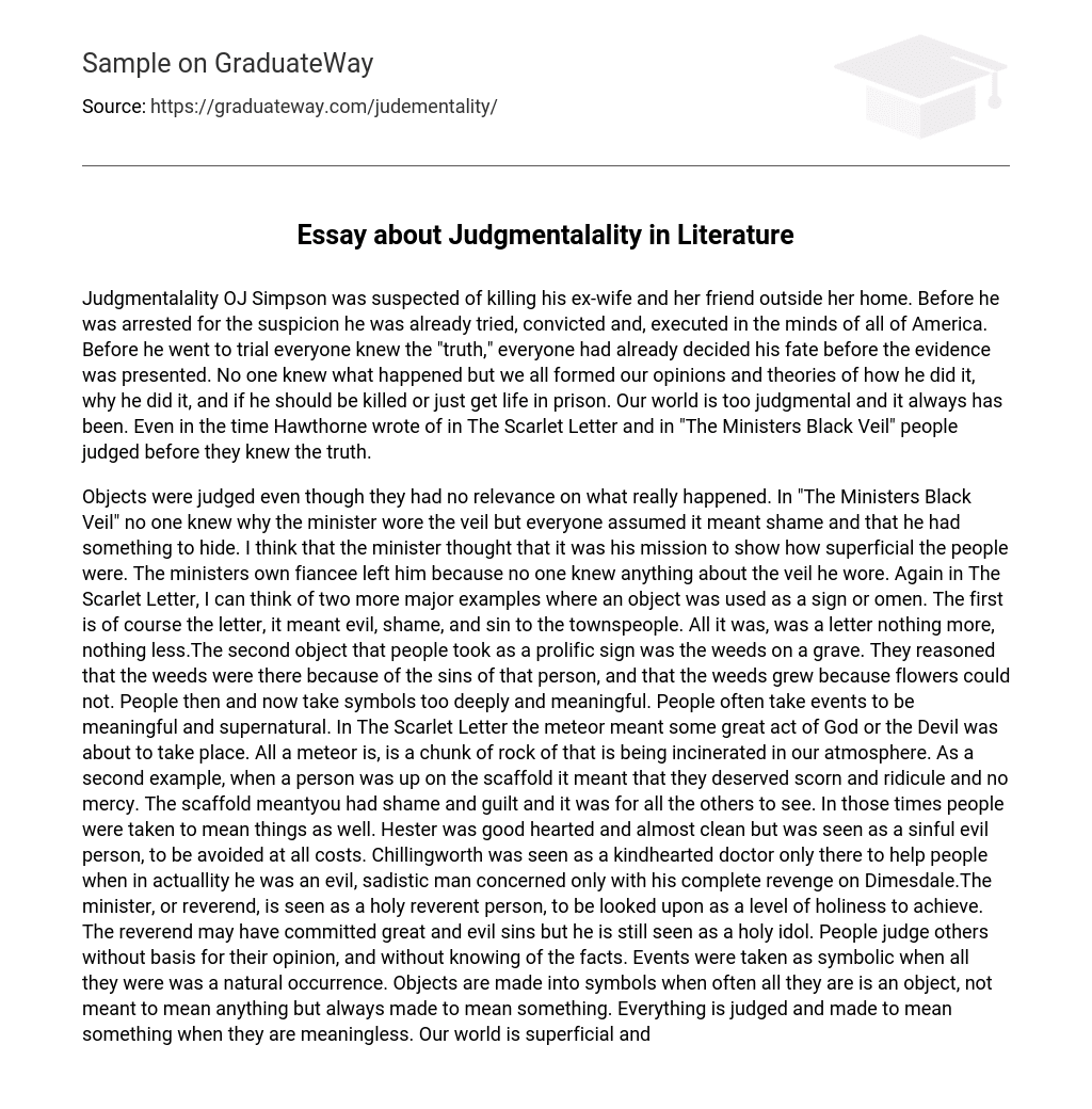 Essay about Judgmentalality in Literature