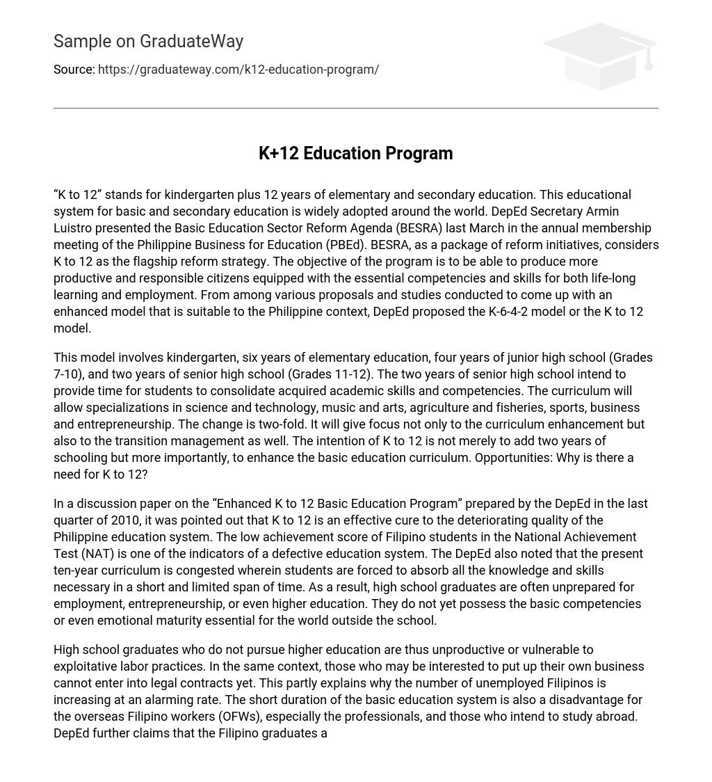 essay about k 12 education