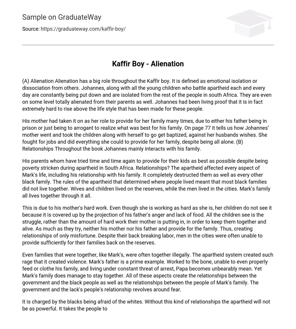 Kaffir Boy – Alienation Analysis