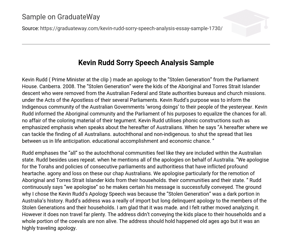 Kevin Rudd Sorry Speech Analysis Sample