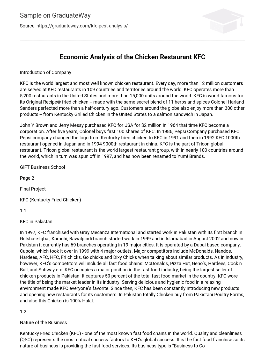 Economic Analysis of the Chicken Restaurant KFC