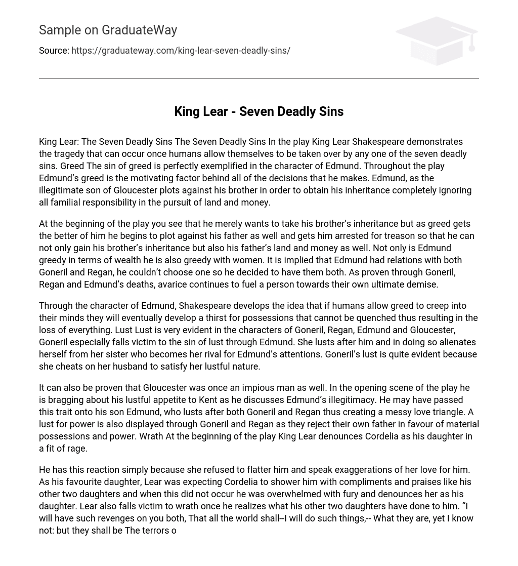 King Lear – Seven Deadly Sins