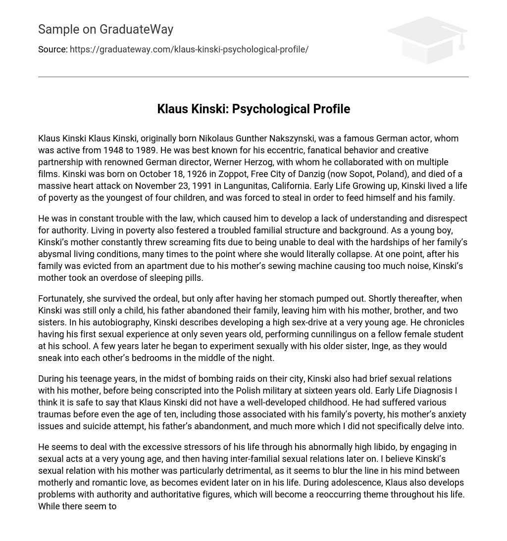 Klaus Kinski: Psychological Profile