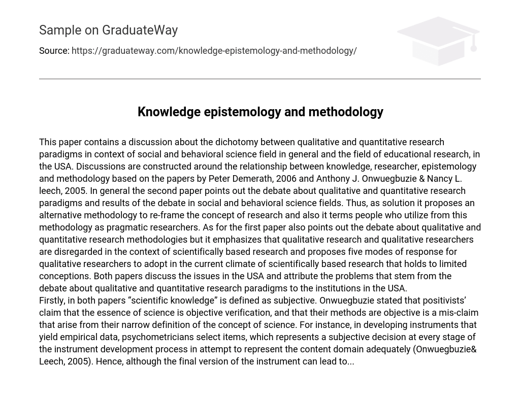 Knowledge epistemology and methodology