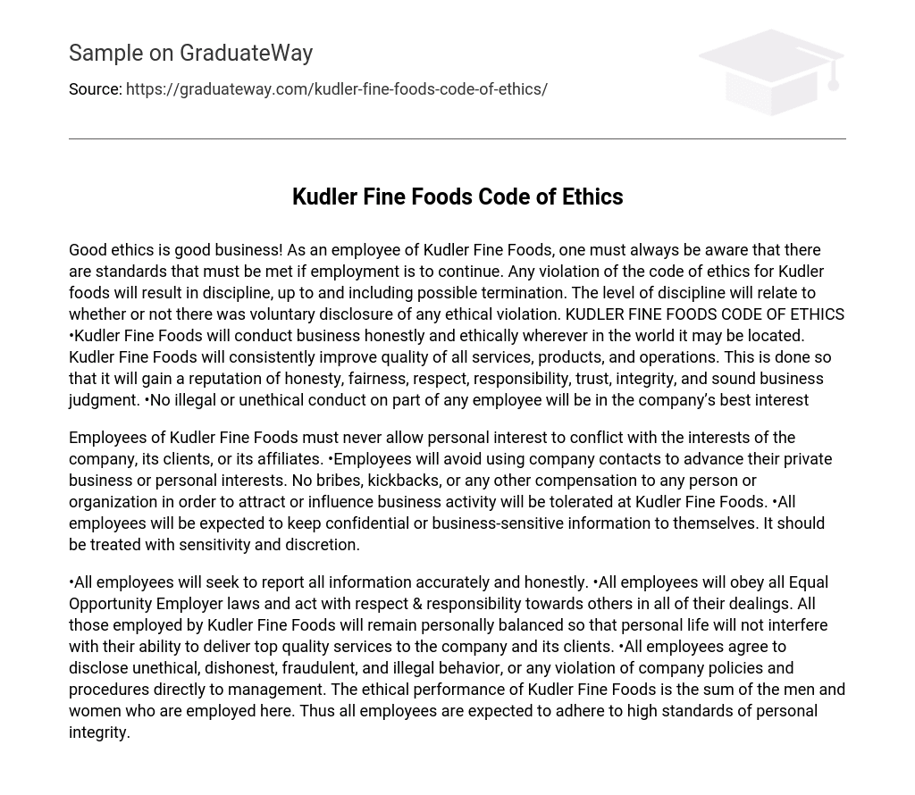 Kudler Fine Foods Code of Ethics