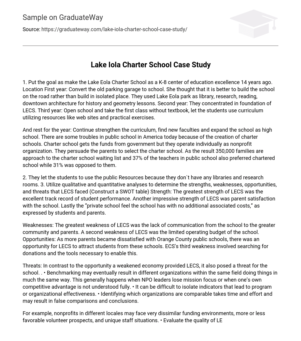 Lake Iola Charter School Case Study