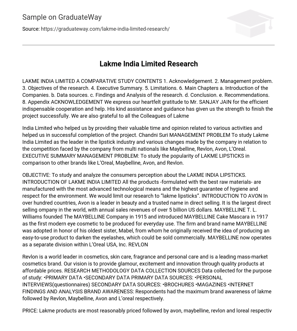 Lakme India Limited Research