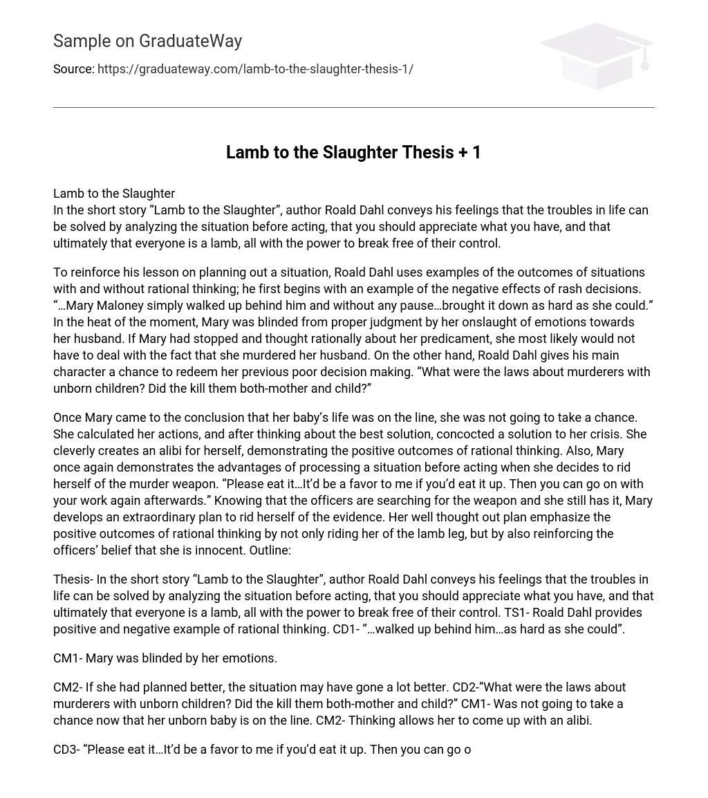 lamb to the slaughter not guilty essay