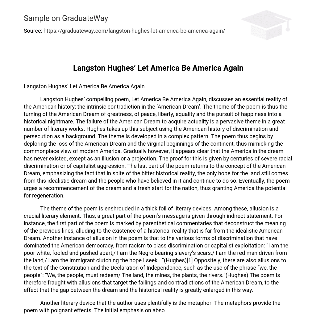 Langston Hughes’ Let America Be America Again
