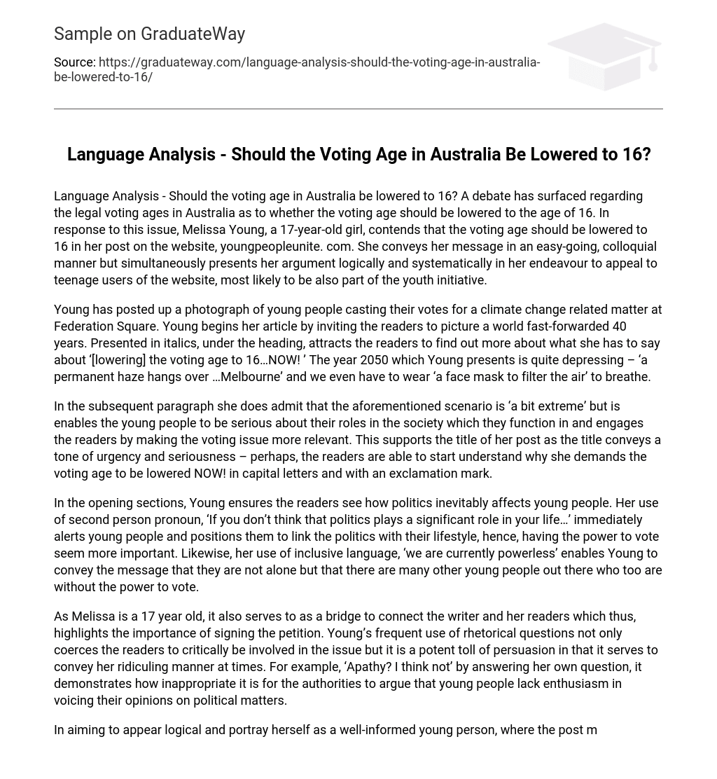 Language Analysis – Should the Voting Age in Australia Be Lowered to 16?