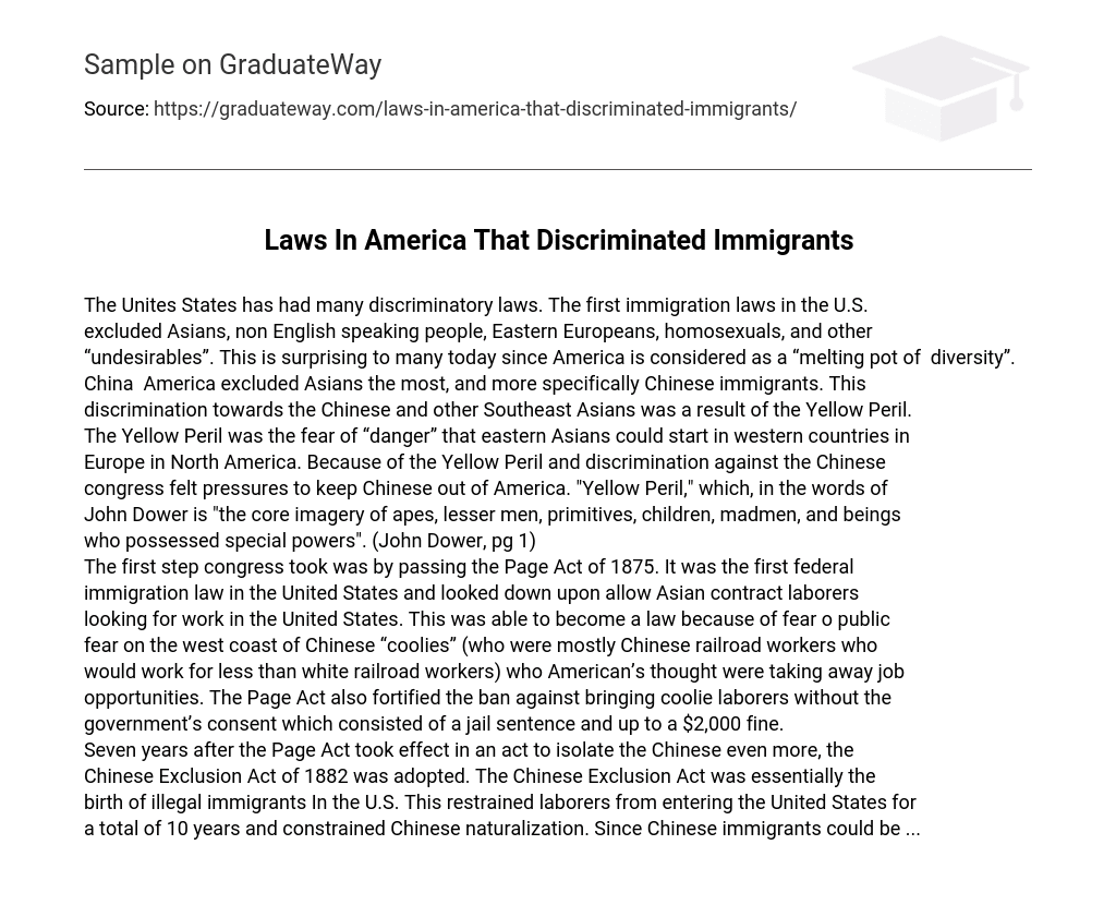Laws In America That Discriminated Immigrants