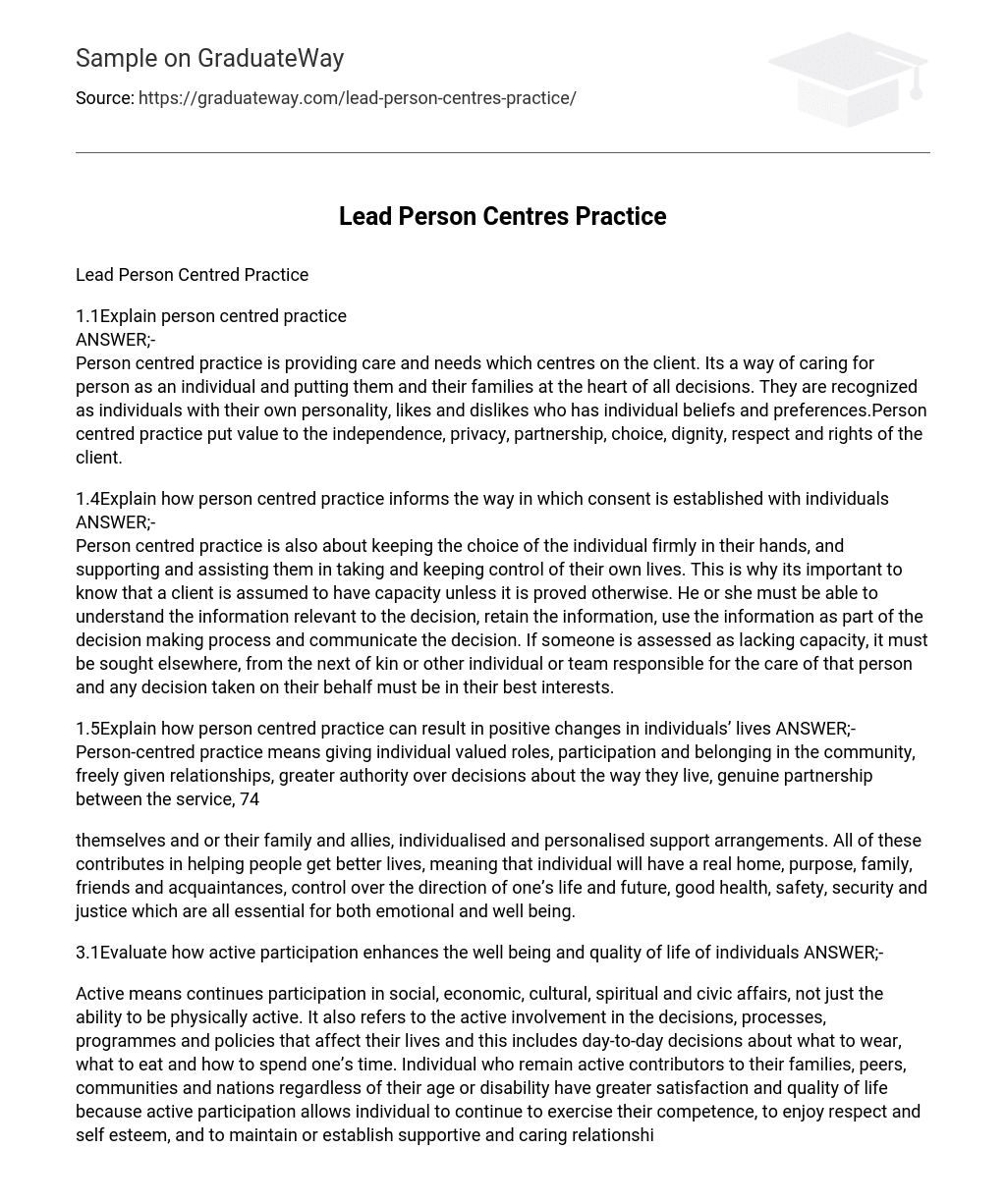 Lead Person Centres Practice
