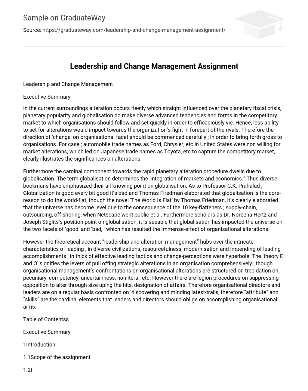 Leadership and Change Management Assignment
