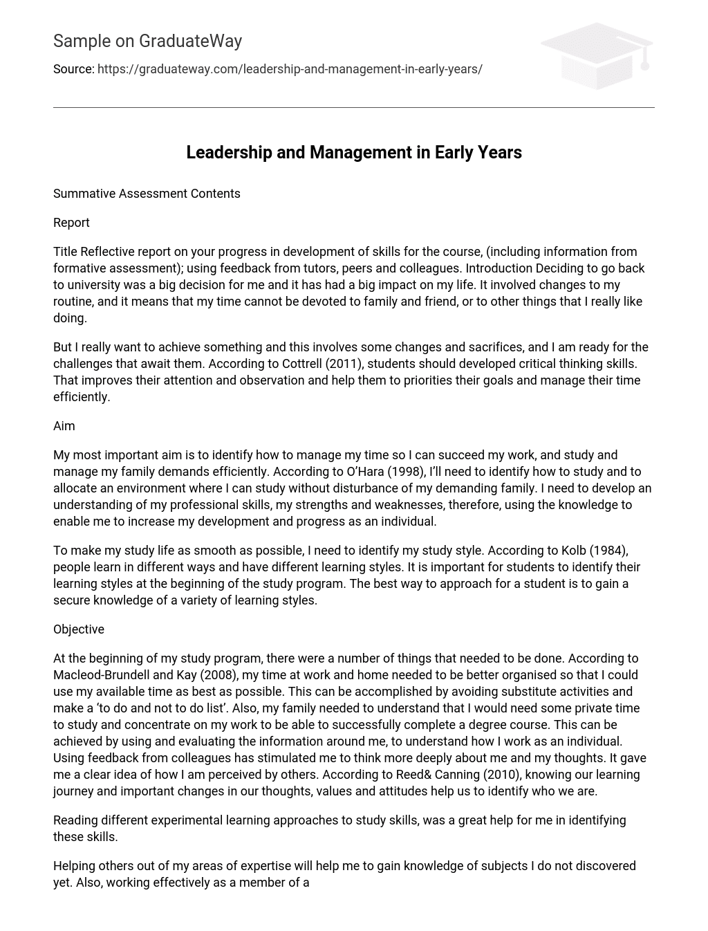 Leadership and Management in Early Years
