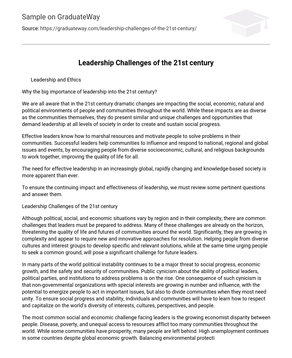 leadership challenges in 21st century essay
