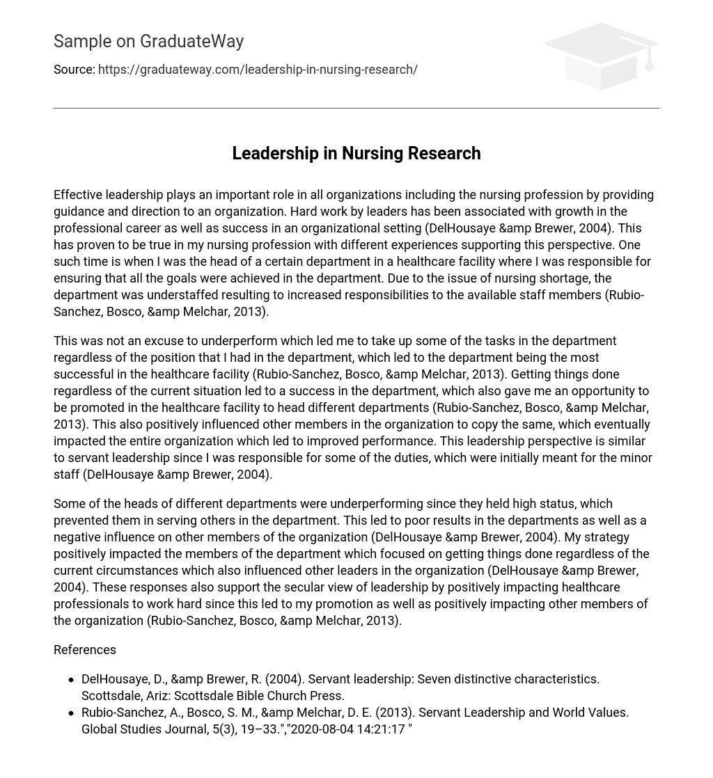 Leadership in Nursing Research