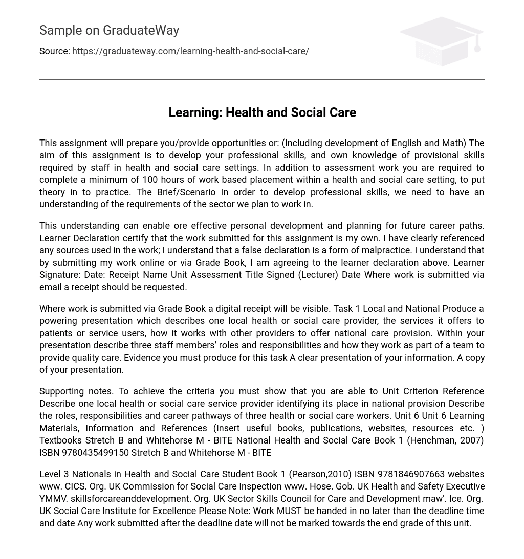 Learning: Health and Social Care